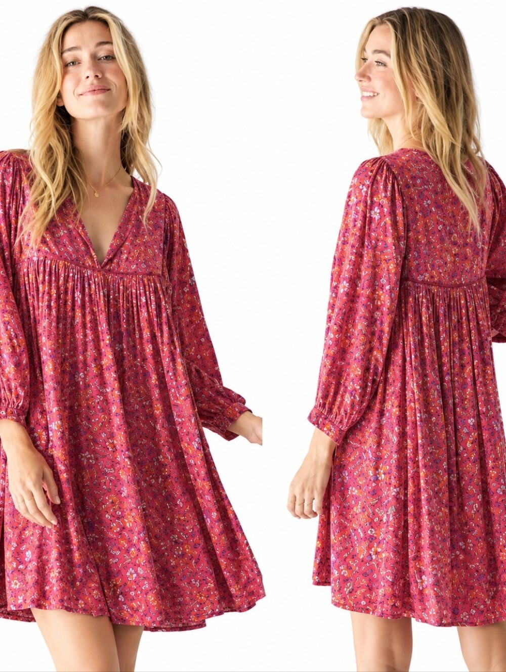 NATURAL LIFE Baby Doll Bohemian Rose Mini Dress Sz M Flowy